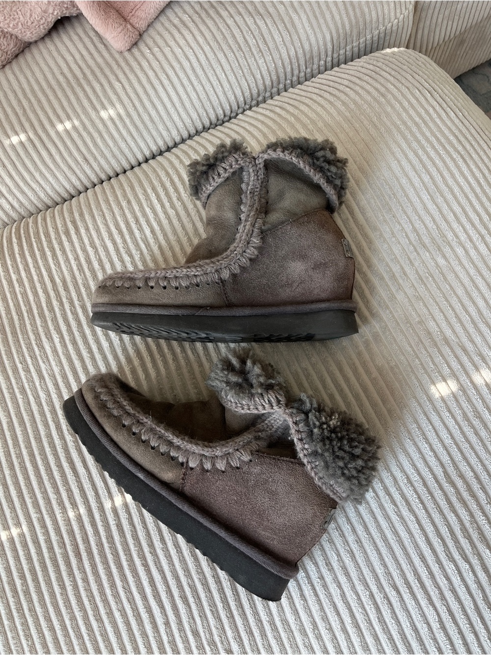 Mou Gray Suede Shearling Wedge Winter Boots